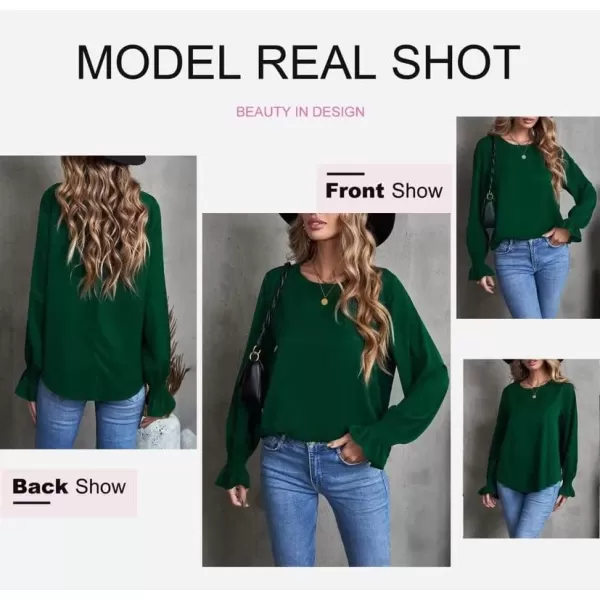 Dokotoo Womens 2023 Summer Long Sleeve Ruffle Bubble Sleeve Casual Loose Shirts Tops and Blouses