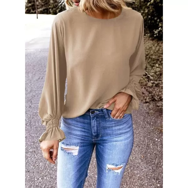 Dokotoo Womens 2023 Summer Long Sleeve Ruffle Bubble Sleeve Casual Loose Shirts Tops and Blouses