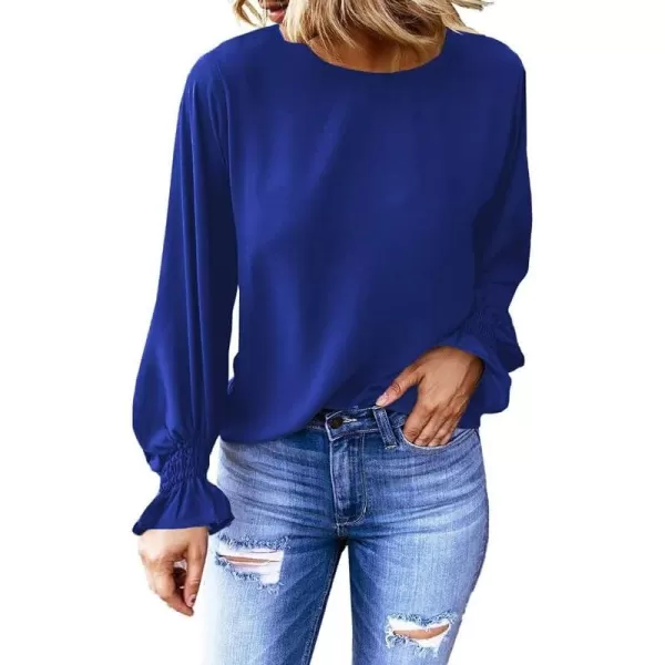 Dokotoo Womens 2023 Summer Long Sleeve Ruffle Bubble Sleeve Casual Loose Shirts Tops and Blouses