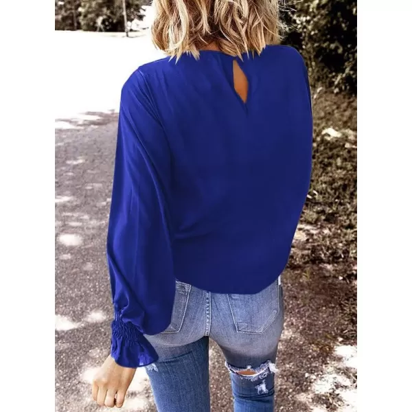 Dokotoo Womens 2023 Summer Long Sleeve Ruffle Bubble Sleeve Casual Loose Shirts Tops and Blouses
