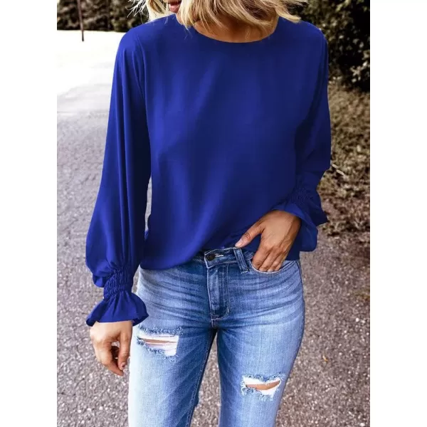 Dokotoo Womens 2023 Summer Long Sleeve Ruffle Bubble Sleeve Casual Loose Shirts Tops and Blouses