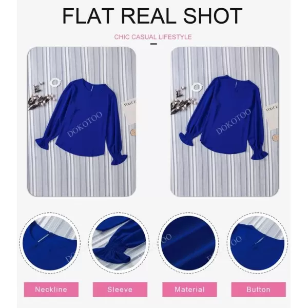 Dokotoo Womens 2023 Summer Long Sleeve Ruffle Bubble Sleeve Casual Loose Shirts Tops and Blouses
