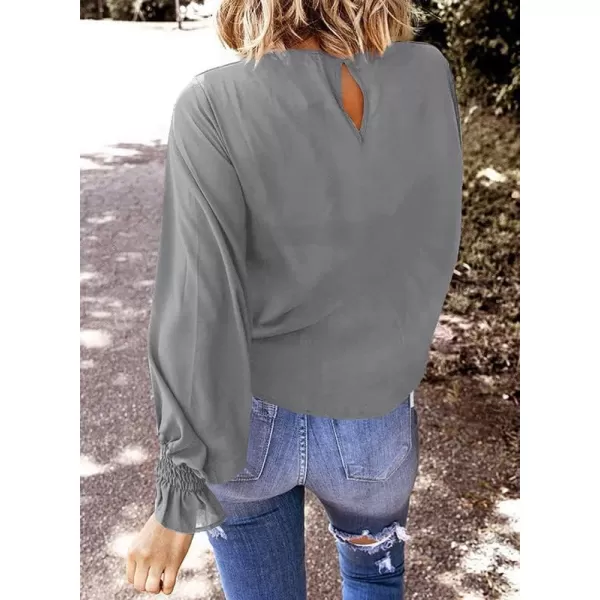 Dokotoo Womens 2023 Summer Long Sleeve Ruffle Bubble Sleeve Casual Loose Shirts Tops and Blouses