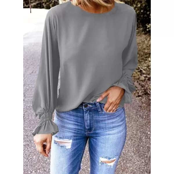 Dokotoo Womens 2023 Summer Long Sleeve Ruffle Bubble Sleeve Casual Loose Shirts Tops and Blouses