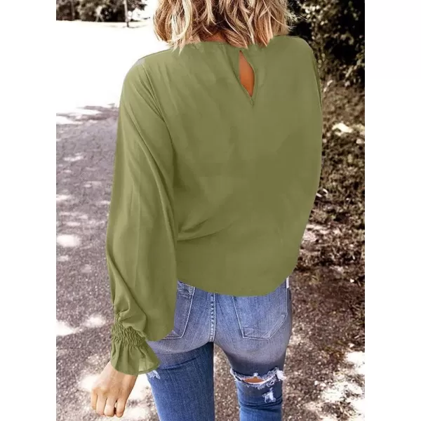 Dokotoo Womens 2023 Summer Long Sleeve Ruffle Bubble Sleeve Casual Loose Shirts Tops and Blouses
