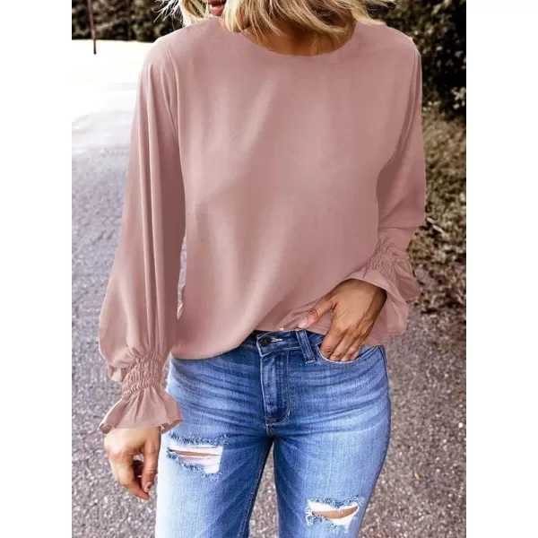 Dokotoo Womens 2023 Summer Long Sleeve Ruffle Bubble Sleeve Casual Loose Shirts Tops and Blouses