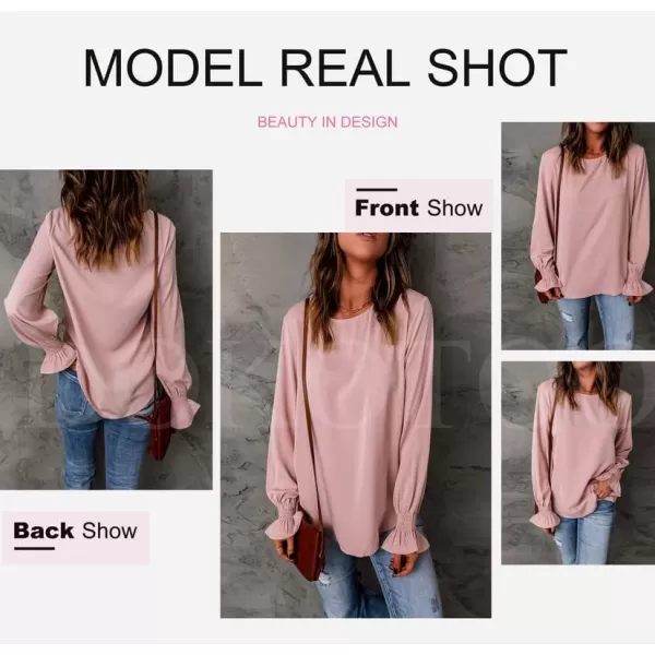 Dokotoo Womens 2023 Summer Long Sleeve Ruffle Bubble Sleeve Casual Loose Shirts Tops and Blouses