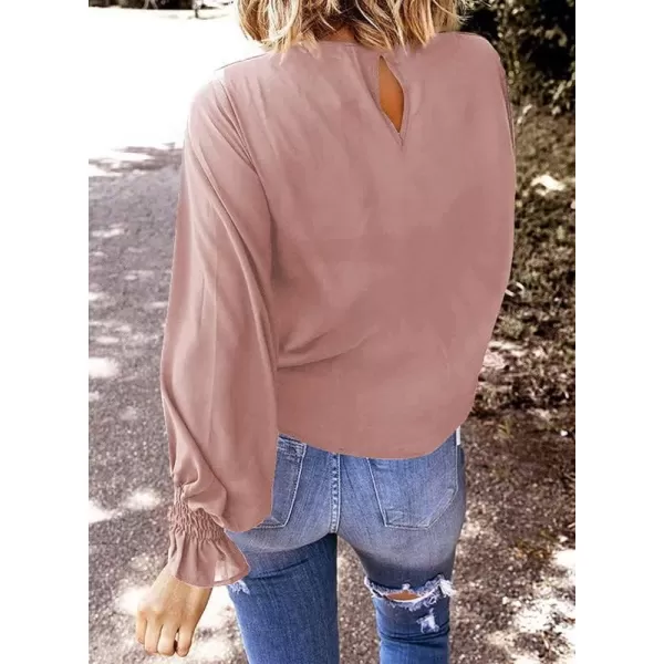 Dokotoo Womens 2023 Summer Long Sleeve Ruffle Bubble Sleeve Casual Loose Shirts Tops and Blouses