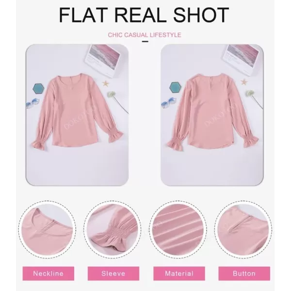 Dokotoo Womens 2023 Summer Long Sleeve Ruffle Bubble Sleeve Casual Loose Shirts Tops and Blouses
