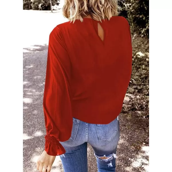 Dokotoo Womens 2023 Summer Long Sleeve Ruffle Bubble Sleeve Casual Loose Shirts Tops and Blouses
