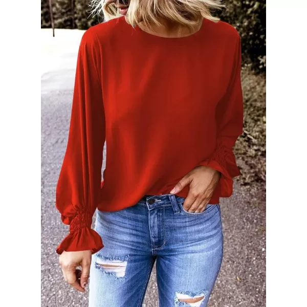 Dokotoo Womens 2023 Summer Long Sleeve Ruffle Bubble Sleeve Casual Loose Shirts Tops and Blouses