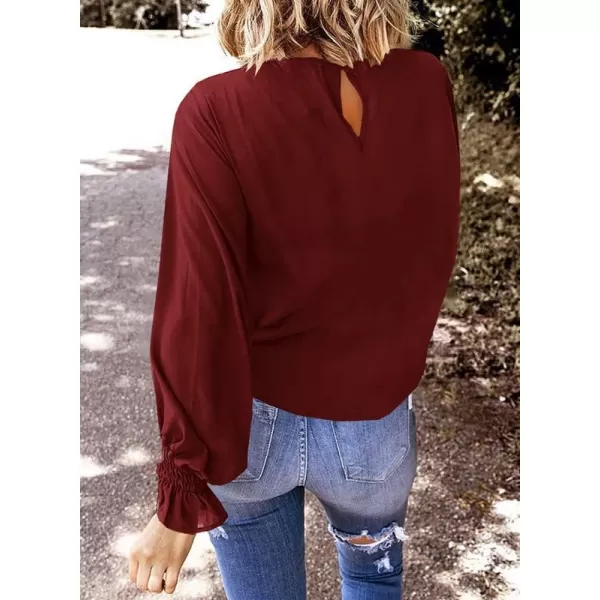 Dokotoo Womens 2023 Summer Long Sleeve Ruffle Bubble Sleeve Casual Loose Shirts Tops and Blouses