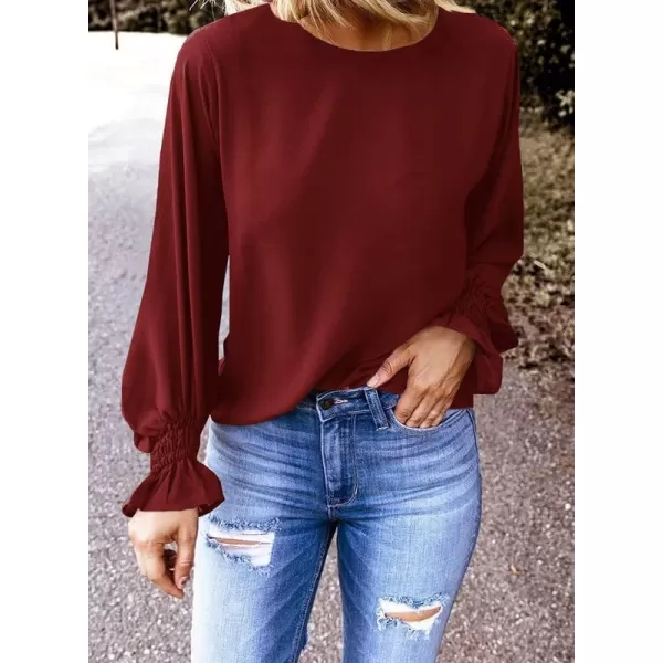 Dokotoo Womens 2023 Summer Long Sleeve Ruffle Bubble Sleeve Casual Loose Shirts Tops and Blouses