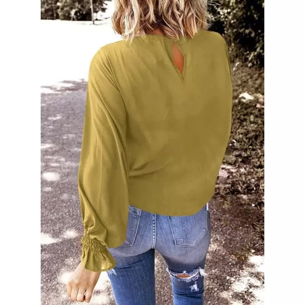 Dokotoo Womens 2023 Summer Long Sleeve Ruffle Bubble Sleeve Casual Loose Shirts Tops and Blouses