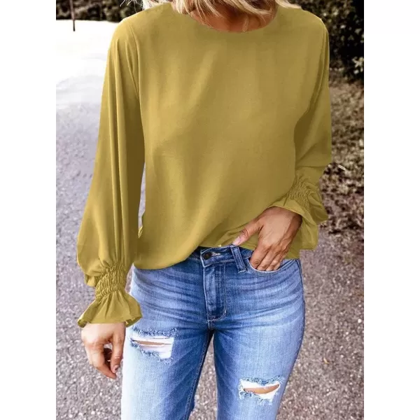 Dokotoo Womens 2023 Summer Long Sleeve Ruffle Bubble Sleeve Casual Loose Shirts Tops and Blouses