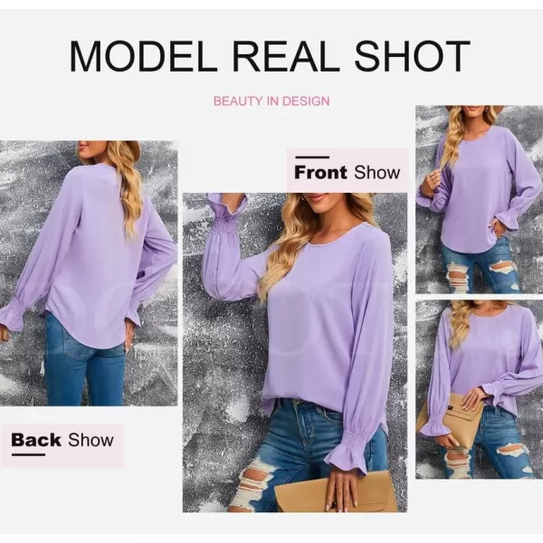 Dokotoo Womens 2023 Summer Long Sleeve Ruffle Bubble Sleeve Casual Loose Shirts Tops and Blouses