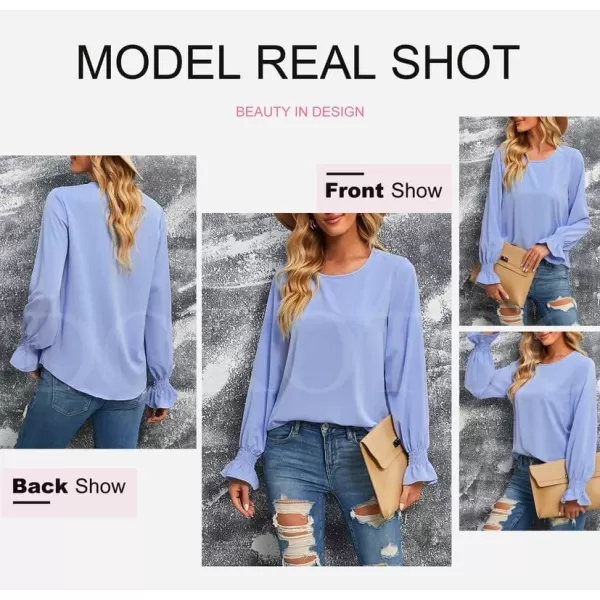 Dokotoo Womens 2023 Summer Long Sleeve Ruffle Bubble Sleeve Casual Loose Shirts Tops and Blouses
