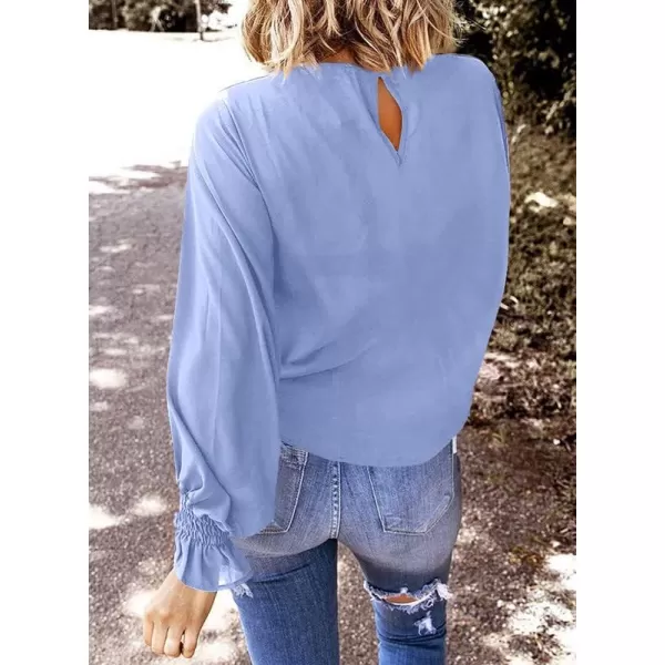 Dokotoo Womens 2023 Summer Long Sleeve Ruffle Bubble Sleeve Casual Loose Shirts Tops and Blouses