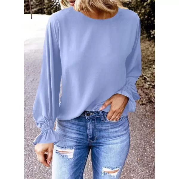 Dokotoo Womens 2023 Summer Long Sleeve Ruffle Bubble Sleeve Casual Loose Shirts Tops and Blouses