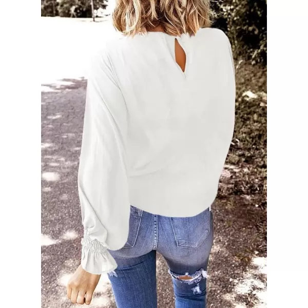 Dokotoo Womens 2023 Summer Long Sleeve Ruffle Bubble Sleeve Casual Loose Shirts Tops and Blouses