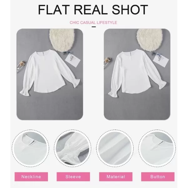 Dokotoo Womens 2023 Summer Long Sleeve Ruffle Bubble Sleeve Casual Loose Shirts Tops and Blouses