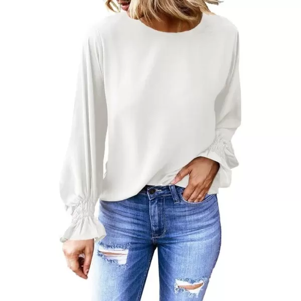 Dokotoo Womens 2023 Summer Long Sleeve Ruffle Bubble Sleeve Casual Loose Shirts Tops and Blouses