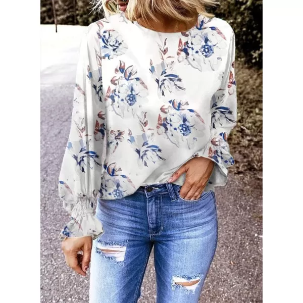 Dokotoo Womens 2023 Summer Long Sleeve Ruffle Bubble Sleeve Casual Loose Shirts Tops and Blouses