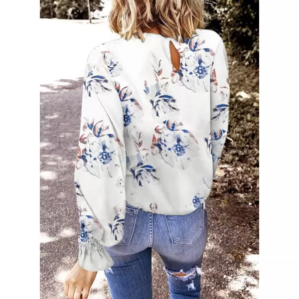Dokotoo Womens 2023 Summer Long Sleeve Ruffle Bubble Sleeve Casual Loose Shirts Tops and Blouses