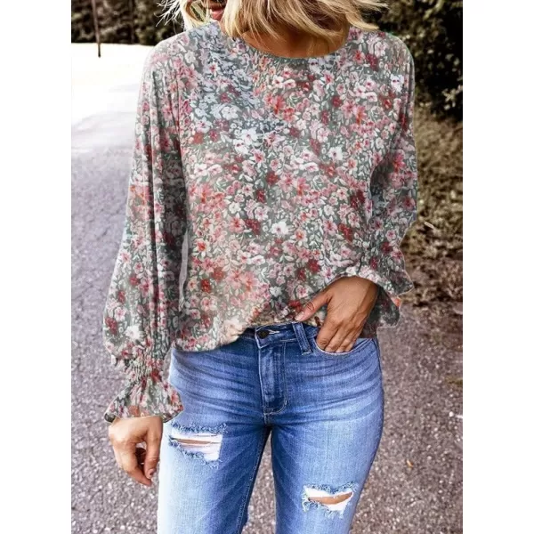 Dokotoo Womens 2023 Summer Long Sleeve Ruffle Bubble Sleeve Casual Loose Shirts Tops and Blouses