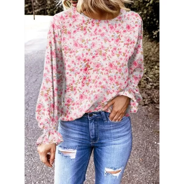 Dokotoo Womens 2023 Summer Long Sleeve Ruffle Bubble Sleeve Casual Loose Shirts Tops and Blouses