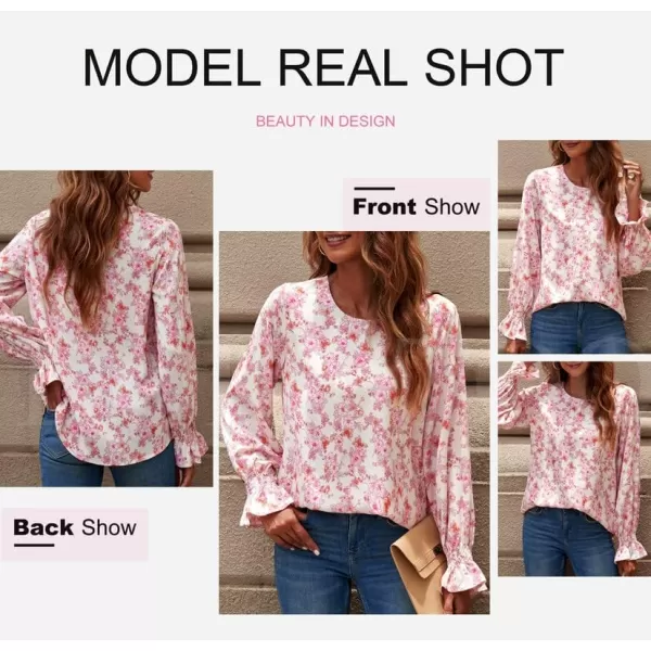 Dokotoo Womens 2023 Summer Long Sleeve Ruffle Bubble Sleeve Casual Loose Shirts Tops and Blouses