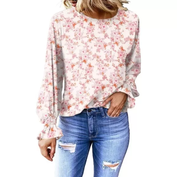 Dokotoo Womens 2023 Summer Long Sleeve Ruffle Bubble Sleeve Casual Loose Shirts Tops and Blouses