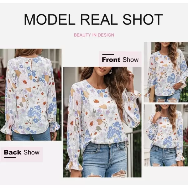Dokotoo Womens 2023 Summer Long Sleeve Ruffle Bubble Sleeve Casual Loose Shirts Tops and Blouses