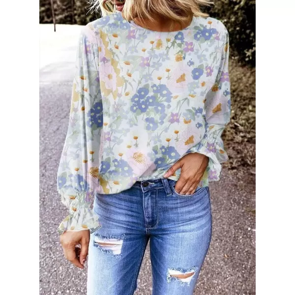Dokotoo Womens 2023 Summer Long Sleeve Ruffle Bubble Sleeve Casual Loose Shirts Tops and Blouses