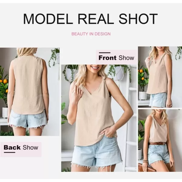 Dokotoo Womens 2023 Summer Tank Tops V-Neck Blouse Sleeveless Knotted Tee Beach Shirts