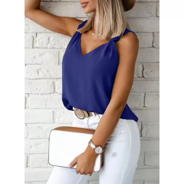 Dokotoo Womens 2023 Summer Tank Tops V-Neck Blouse Sleeveless Knotted Tee Beach Shirts