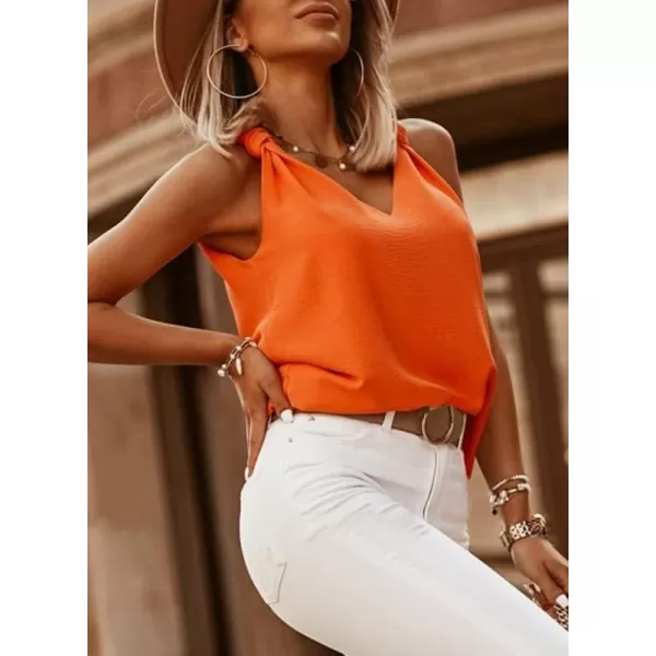 Dokotoo Womens 2023 Summer Tank Tops V-Neck Blouse Sleeveless Knotted Tee Beach Shirts