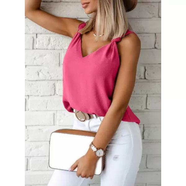 Dokotoo Womens 2023 Summer Tank Tops V-Neck Blouse Sleeveless Knotted Tee Beach Shirts