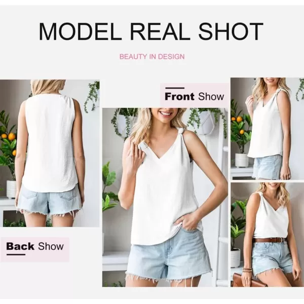 Dokotoo Womens 2023 Summer Tank Tops V-Neck Blouse Sleeveless Knotted Tee Beach Shirts