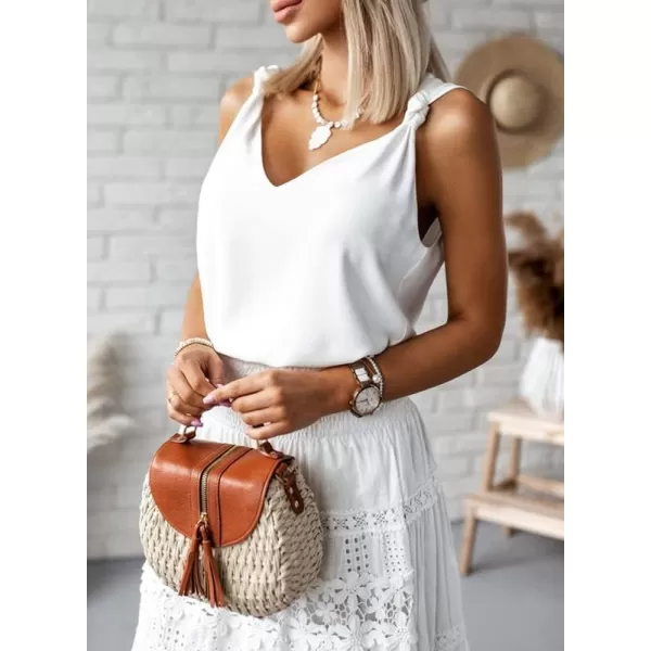 Dokotoo Womens 2023 Summer Tank Tops V-Neck Blouse Sleeveless Knotted Tee Beach Shirts