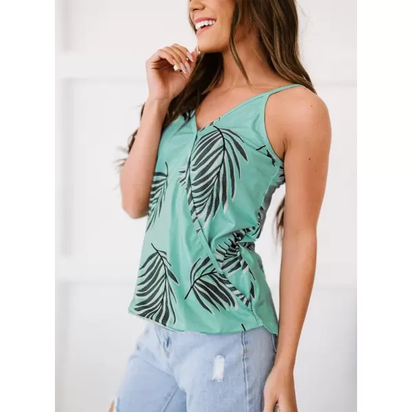 Dokotoo Womens 2023 V Neck Camisole Leaf Print Tanks Tops and Blouse S-XXL