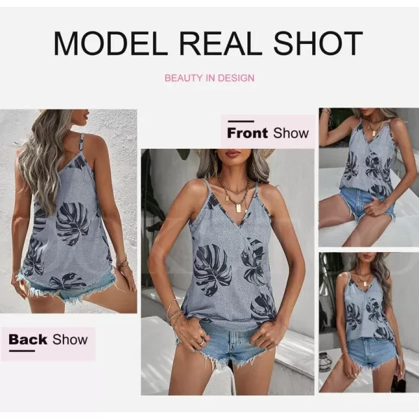 Dokotoo Womens 2023 V Neck Camisole Leaf Print Tanks Tops and Blouse S-XXL