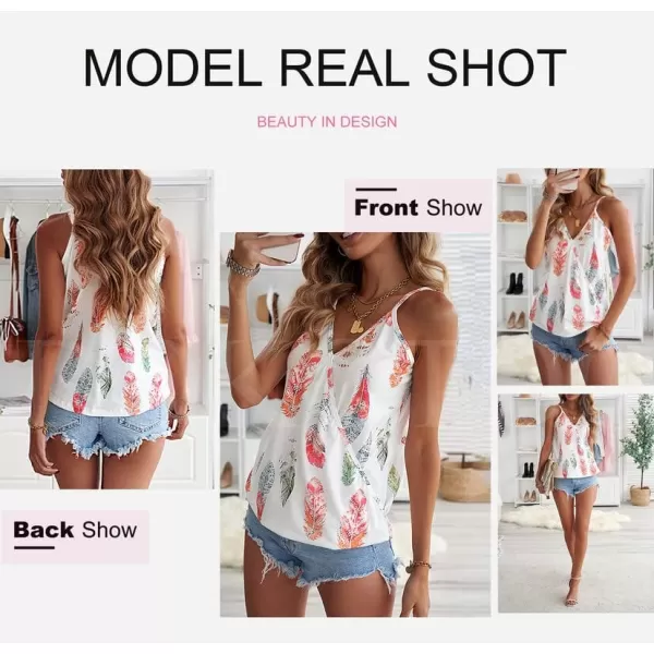 Dokotoo Womens 2023 V Neck Camisole Leaf Print Tanks Tops and Blouse S-XXL