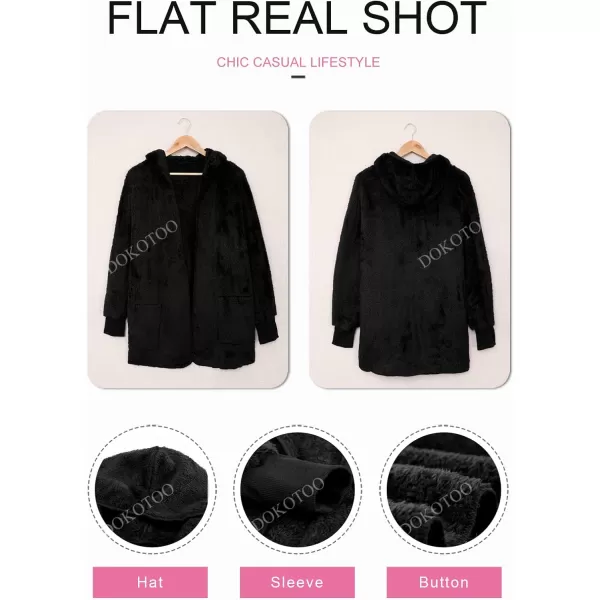 Dokotoo Womens 2023 Winter Long Sleeve Solid Fuzzy Fleece Open Front Hooded Cardigans Jacket Coats Outerwear with Pocket