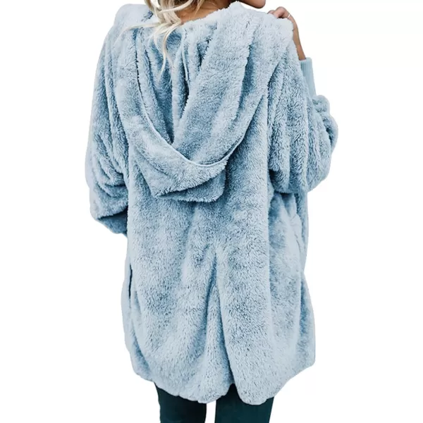 Dokotoo Womens 2023 Winter Long Sleeve Solid Fuzzy Fleece Open Front Hooded Cardigans Jacket Coats Outerwear with Pocket