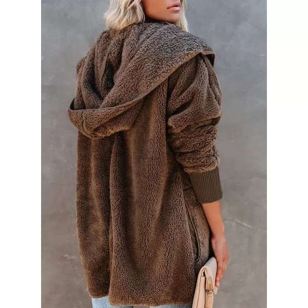 Dokotoo Womens 2023 Winter Long Sleeve Solid Fuzzy Fleece Open Front Hooded Cardigans Jacket Coats Outerwear with Pocket
