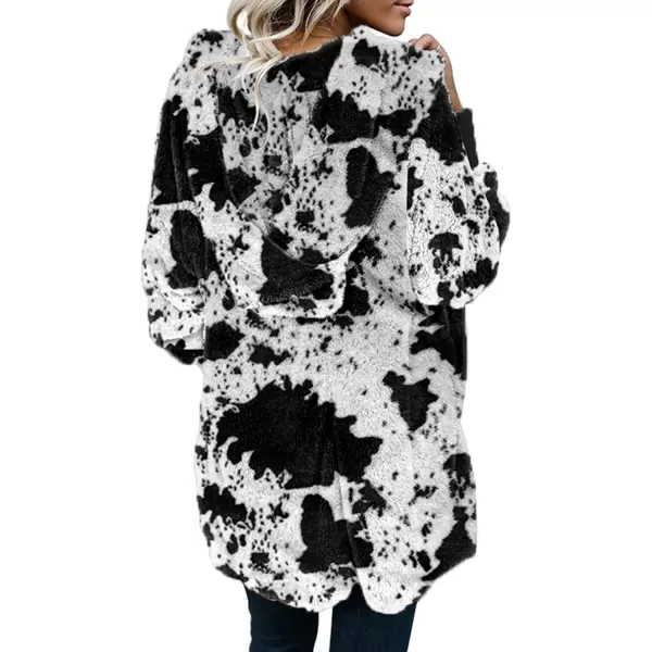 Dokotoo Womens 2023 Winter Long Sleeve Solid Fuzzy Fleece Open Front Hooded Cardigans Jacket Coats Outerwear with Pocket