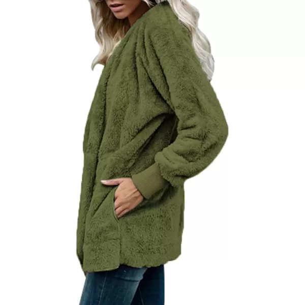 Dokotoo Womens 2023 Winter Long Sleeve Solid Fuzzy Fleece Open Front Hooded Cardigans Jacket Coats Outerwear with Pocket