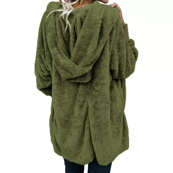 Dokotoo Womens 2023 Winter Long Sleeve Solid Fuzzy Fleece Open Front Hooded Cardigans Jacket Coats Outerwear with Pocket