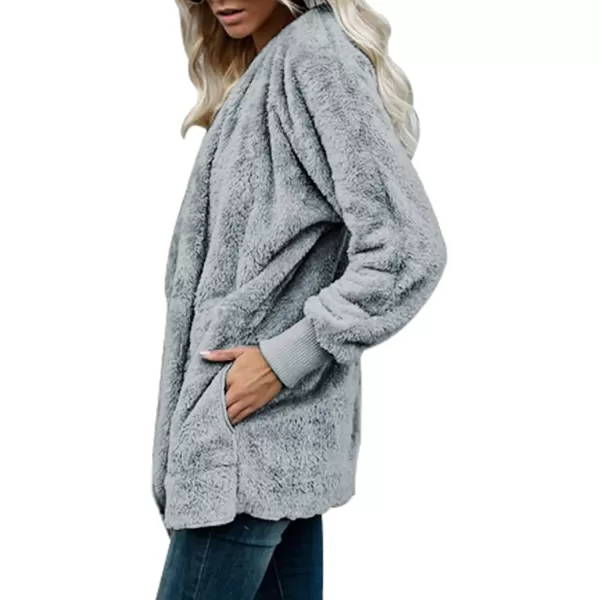 Dokotoo Womens 2023 Winter Long Sleeve Solid Fuzzy Fleece Open Front Hooded Cardigans Jacket Coats Outerwear with Pocket